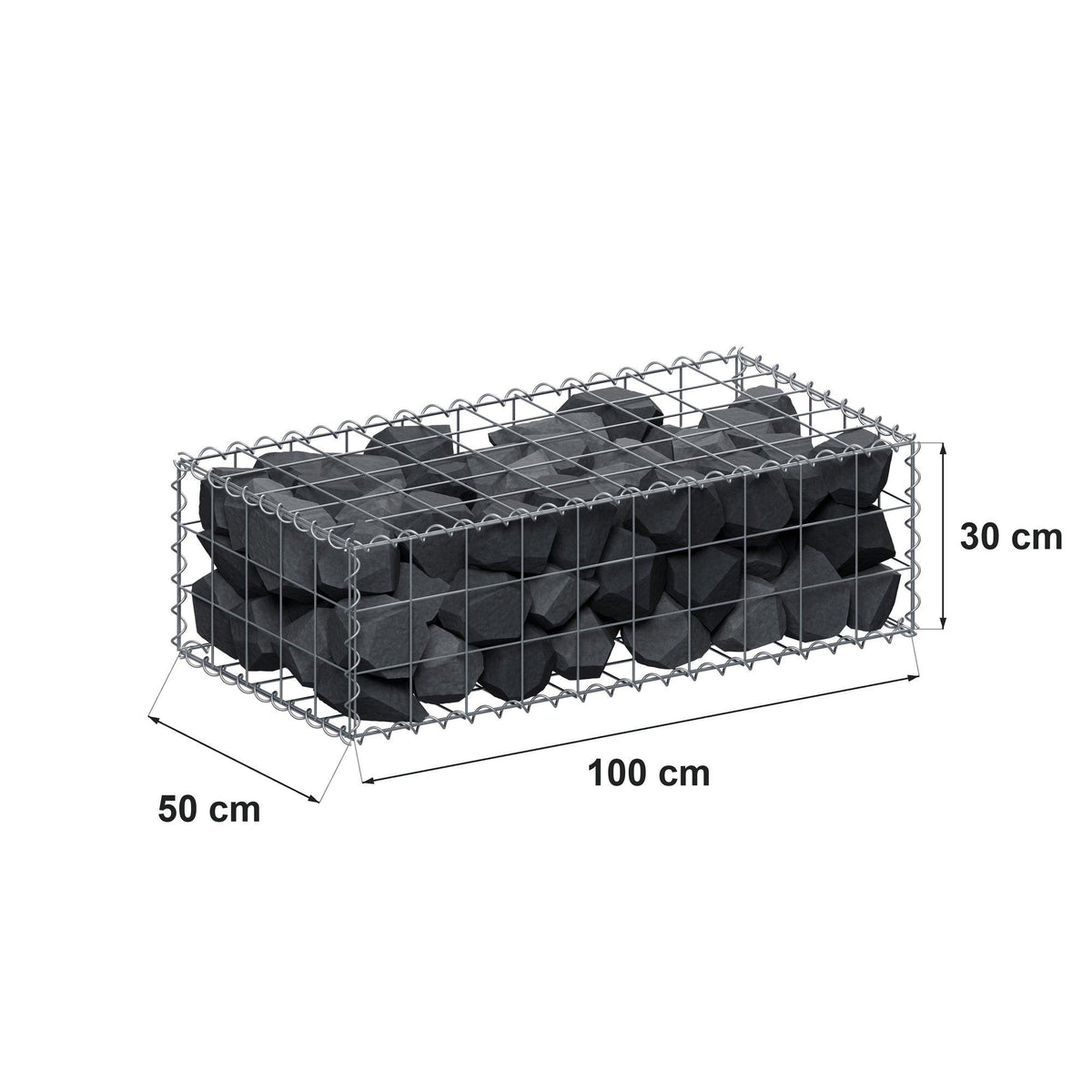 Gabion 100 cm x 30 cm x 50 cm (L x H x D), maskestørrelse 10 cm x 10 cm, spiral