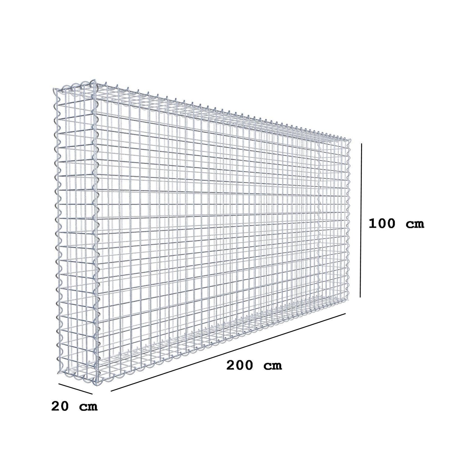 Gabbione 200 cm x 100 cm x 20 cm (L x H x P), maglia 5 cm x 5 cm, spirale