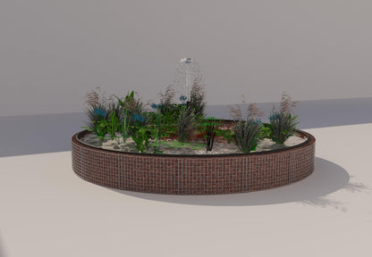 Laghetto rialzato in gabbioni, rotondo, diametro esterno 442 cm, altezza 50 cm, maglia 5 x 5 cm, spessore parete 15 cm