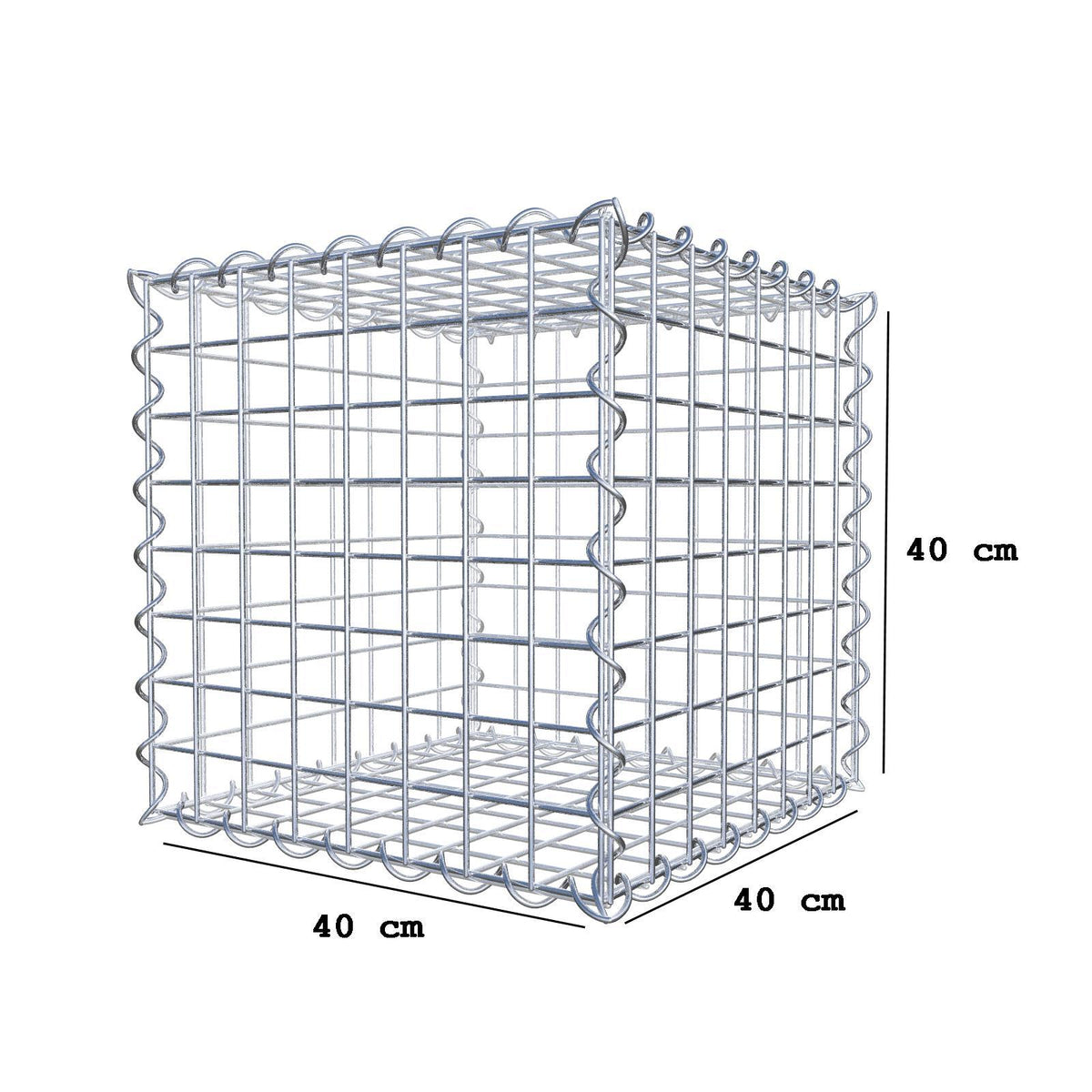 Gabione 40 cm x 40 cm x 40 cm (L x H x T), Maschenweite 5 cm x 5 cm, Spirale