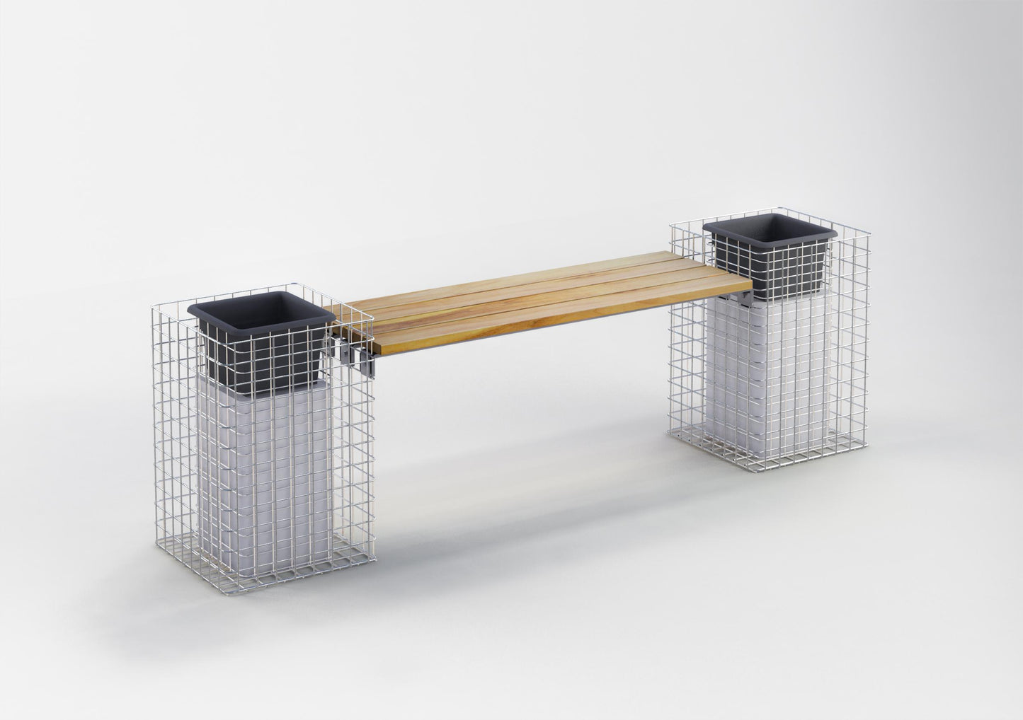 Garden bench with 2 flower columns TEAK MW 5 x 5 cm, hot-dip galvanized