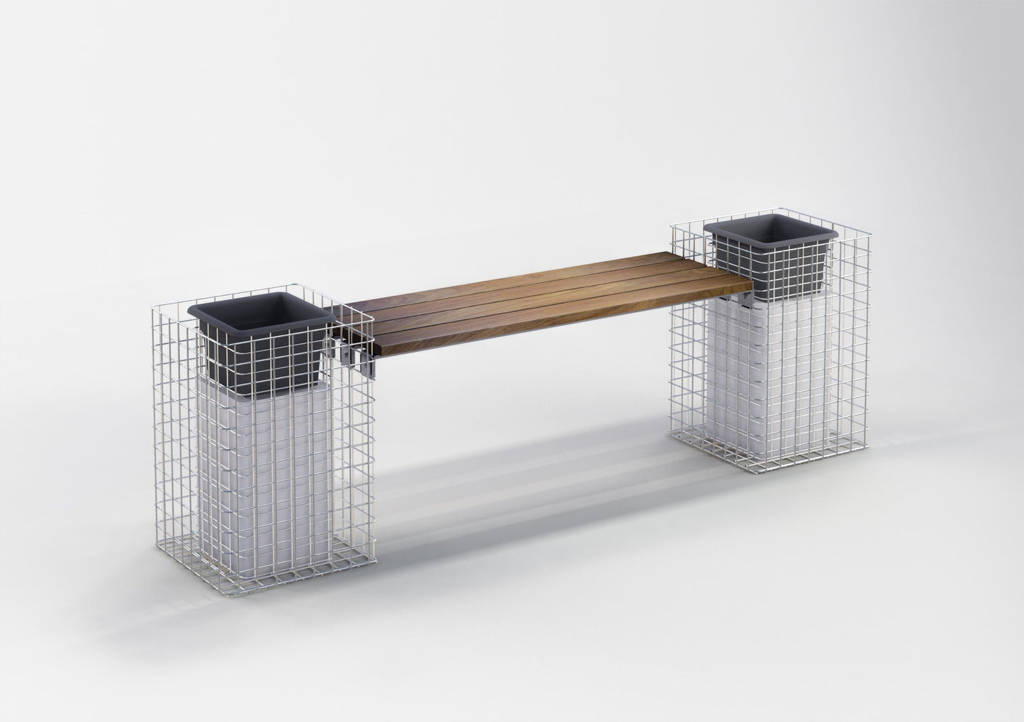 Panchina da giardino con 2 colonne di fiori - Legno Cumaru, 200 cm di lunghezza x 62 cm di altezza x 37 cm di profondità, zincato a caldo, MW 5 x 5 cm