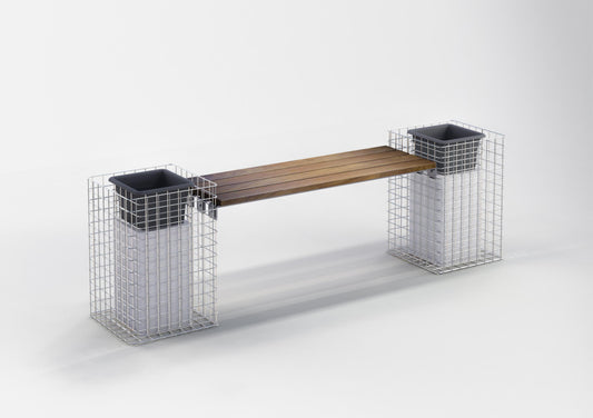 Panchina da giardino con 2 colonne di fiori - Legno Cumaru, 200 cm di lunghezza x 62 cm di altezza x 37 cm di profondità, zincato a caldo, MW 5 x 5 cm