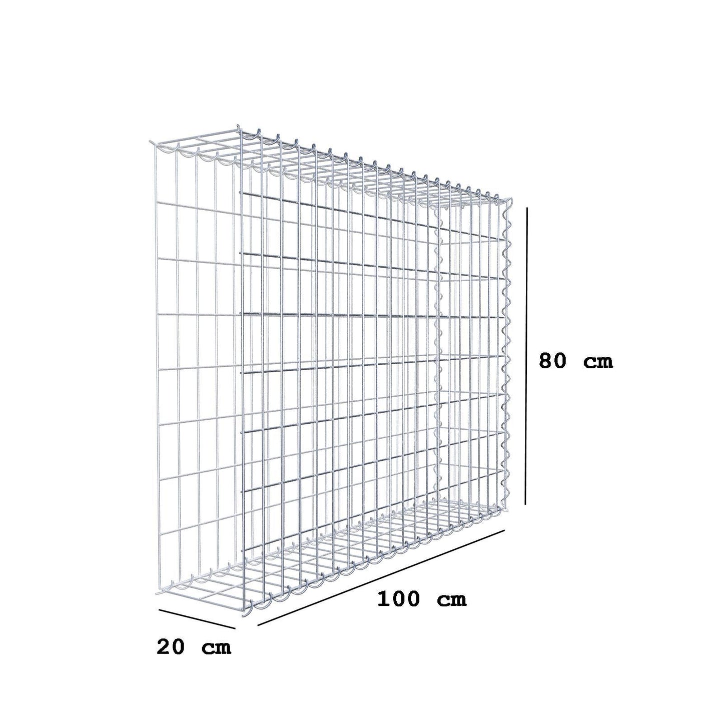 Opvokset gabion type 2 100 cm x 80 cm x 20 cm (L x H x D), maskestørrelse 5 cm x 10 cm, spiral