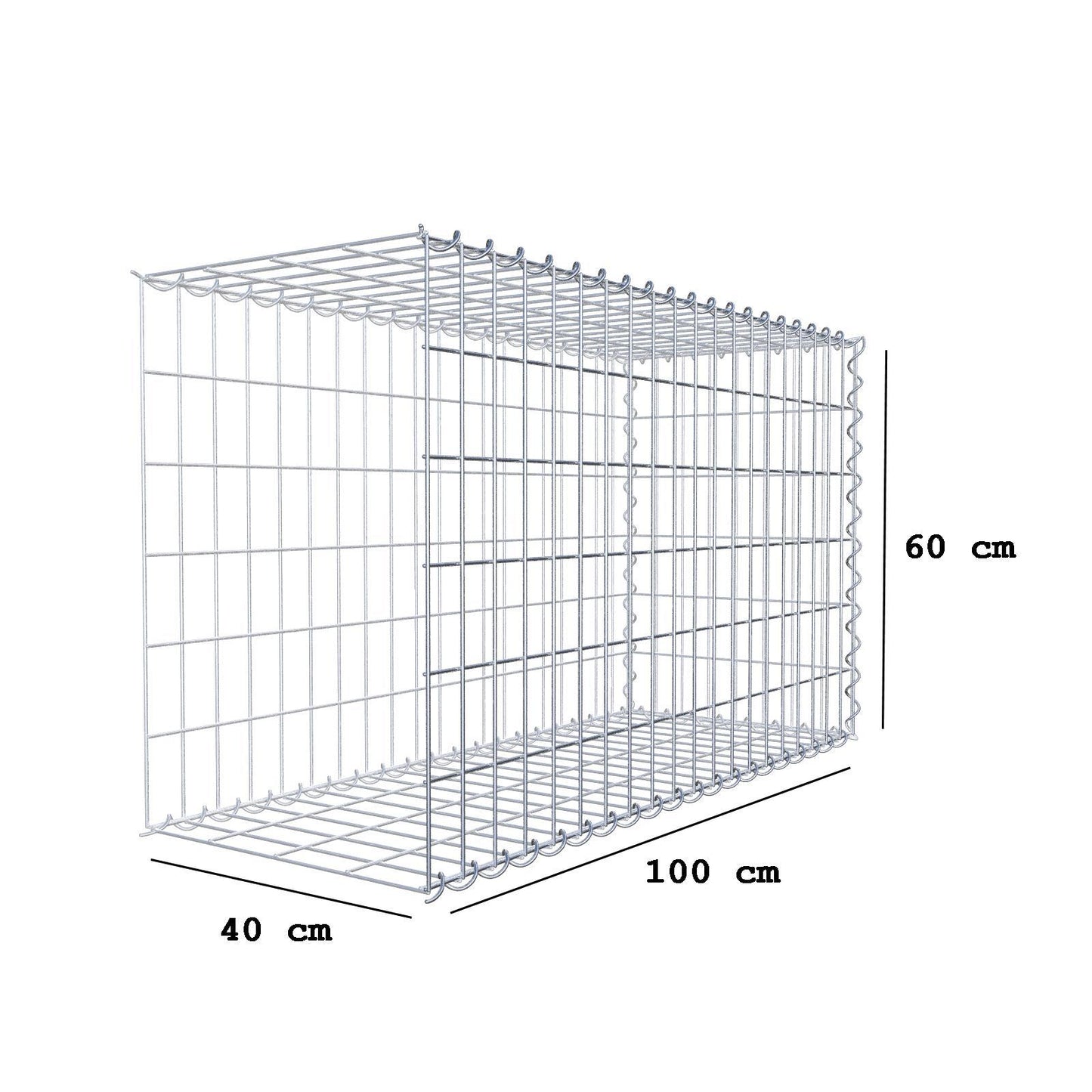 Gavión complementario tipo 2 100 cm x 60 cm x 40 cm (L x A x P), malla 5 cm x 10 cm, espiral