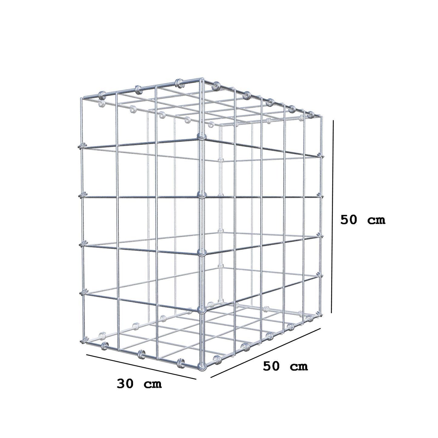 Gabione 50 cm x 50 cm x 30 cm (L x H x T), Maschenweite 10 x 10 cm, Spiralring