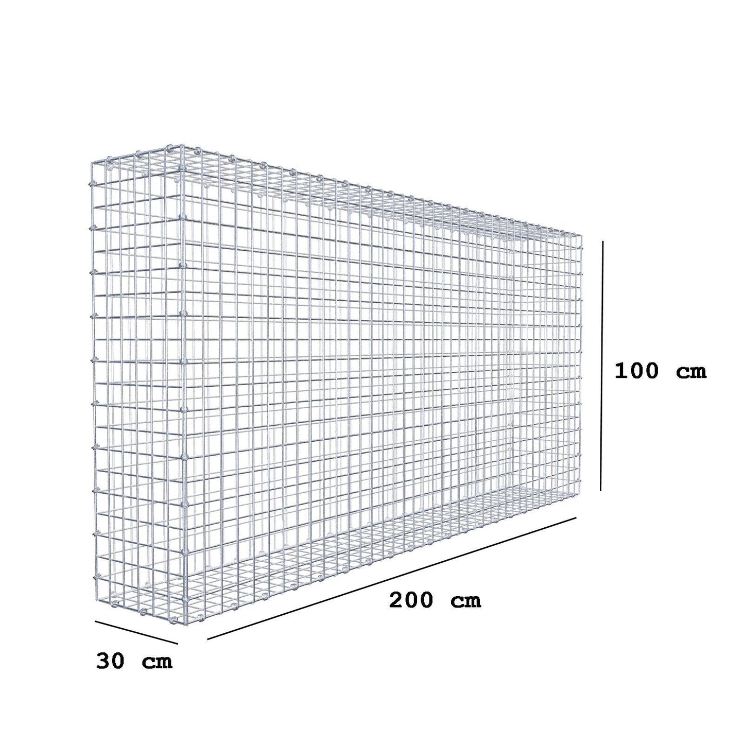 Gabione 200 cm x 100 cm x 30 cm (L x H x T), Maschenweite 5 x 5 cm, Spiralring