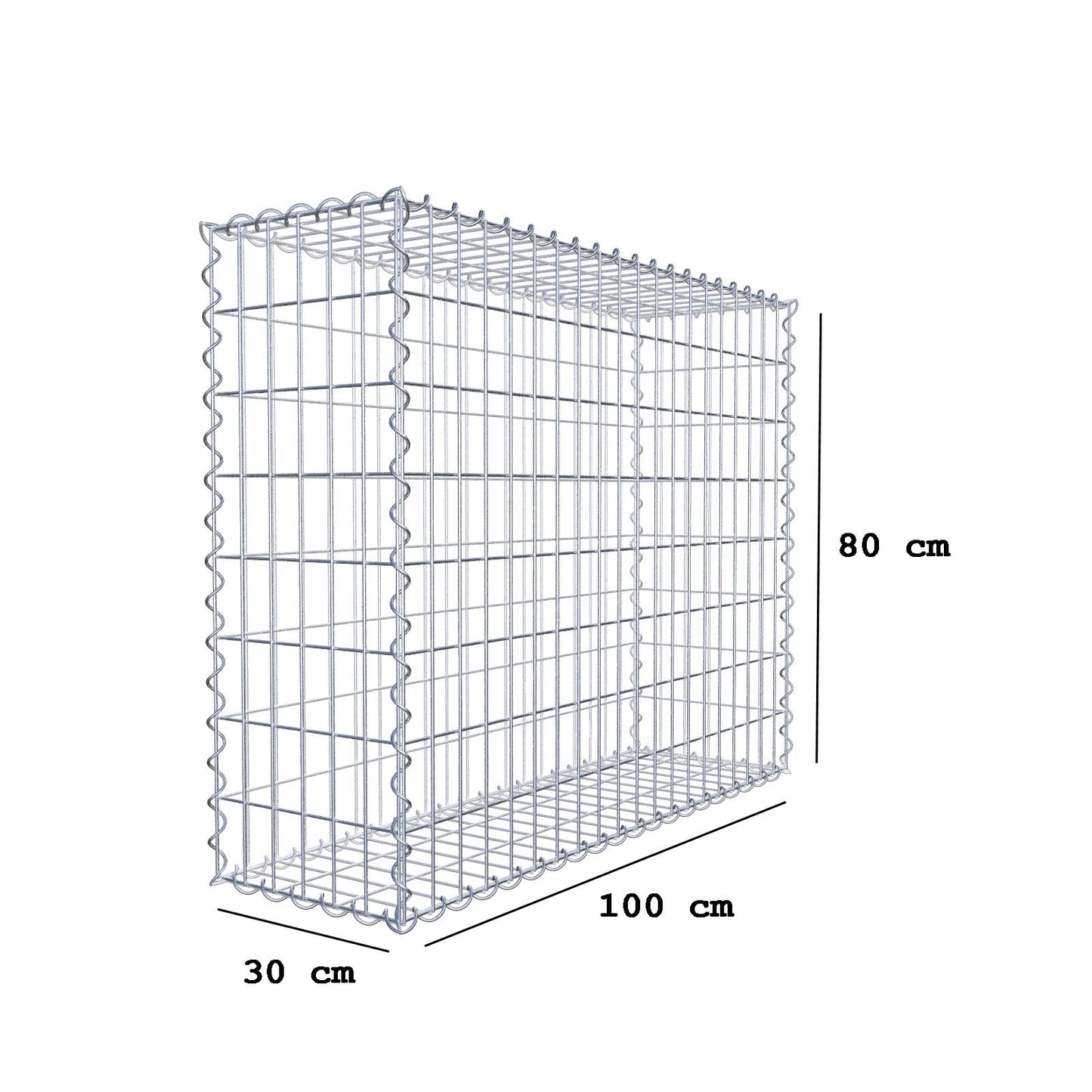 Gabbione 100 cm x 80 cm x 30 cm (L x H x P), maglia 5 cm x 10 cm, spirale
