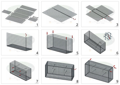Lot de 2 gabions 100 cm x 50 cm x 20 cm (L x H x P), mailles 5 x 5 cm, spirale