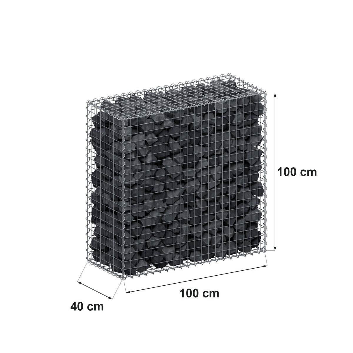 Gabion 100 cm x 100 cm x 40 cm (L x H x D), maskestørrelse 5 cm x 5 cm, spiral