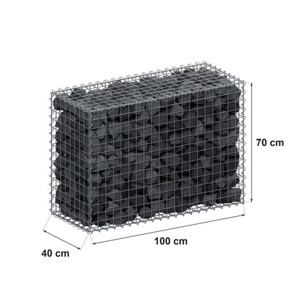 Gabião 100 cm x 70 cm x 40 cm (C x A x P), malhagem 5 cm x 5 cm, espiral