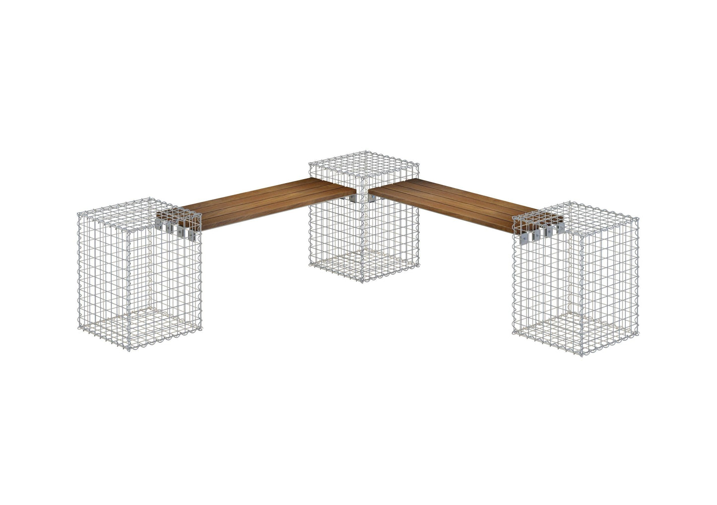 Gabion bench with 3 spiral gabions made of Cumaru wood, 205 cm long x 60 cm high x 37 cm deep, galvanized, MW 5 x 5 cm