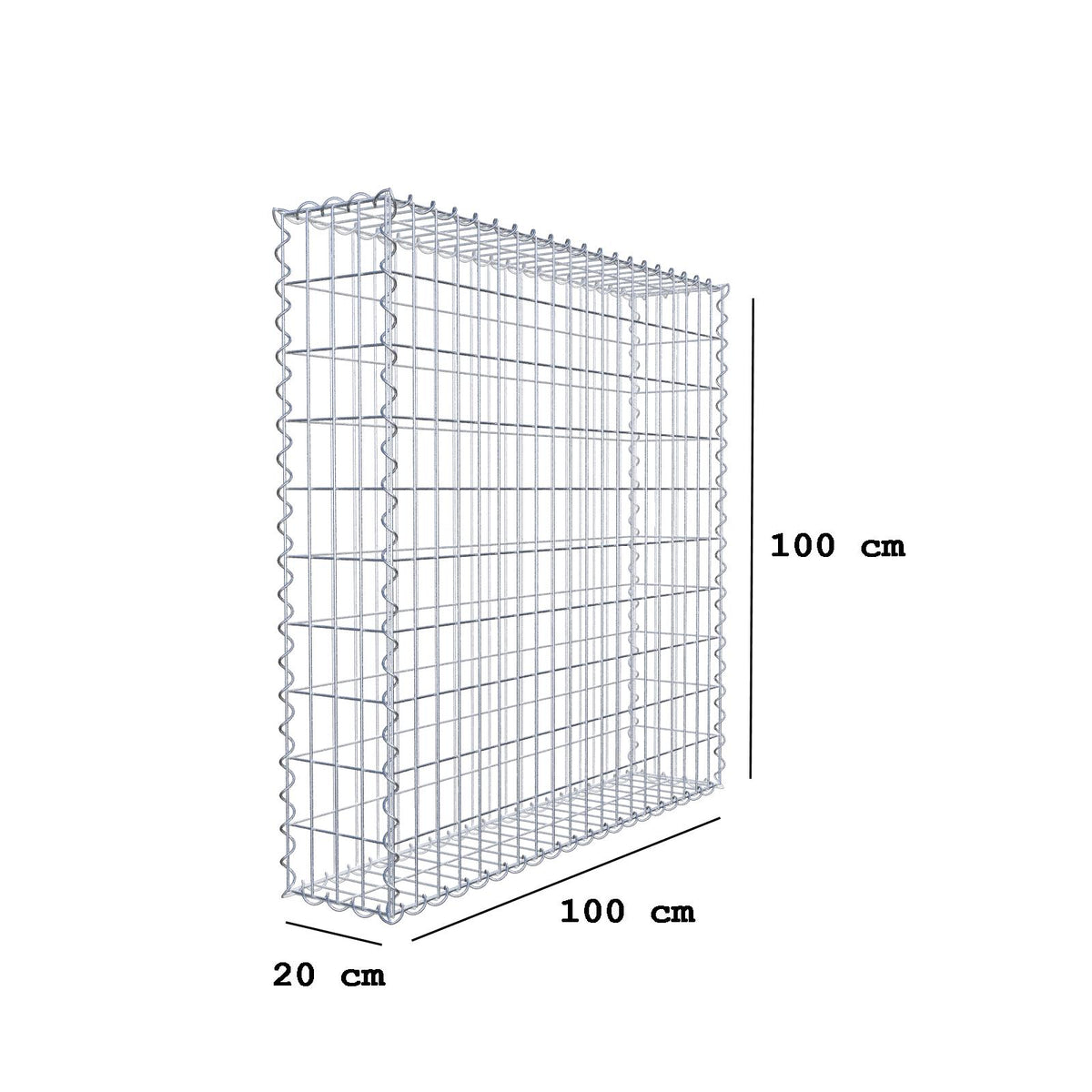 Gabion 100 cm x 100 cm x 20 cm (L x H x P), mailles 5 cm x 10 cm, spirale