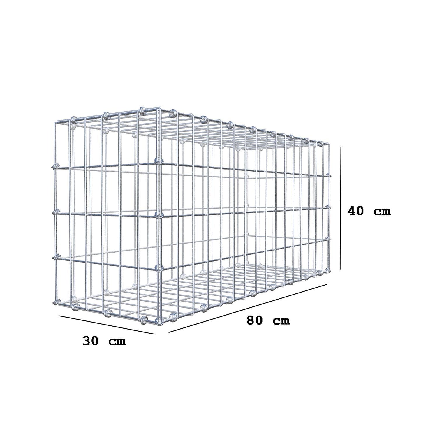 Gabião 80 cm x 40 cm x 30 cm (C x A x P), malhagem 5 x 10 cm, anel espiral