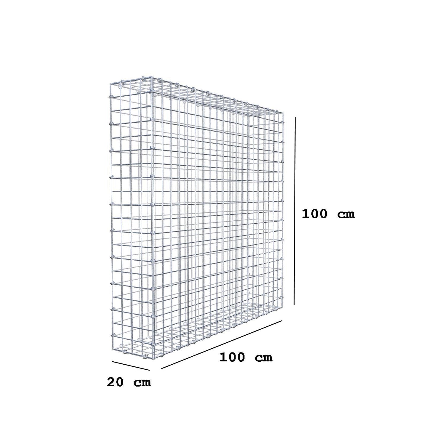 Gabbione 100 cm x 100 cm x 20 cm (L x H x P), maglia 5 x 5 cm, anello a spirale