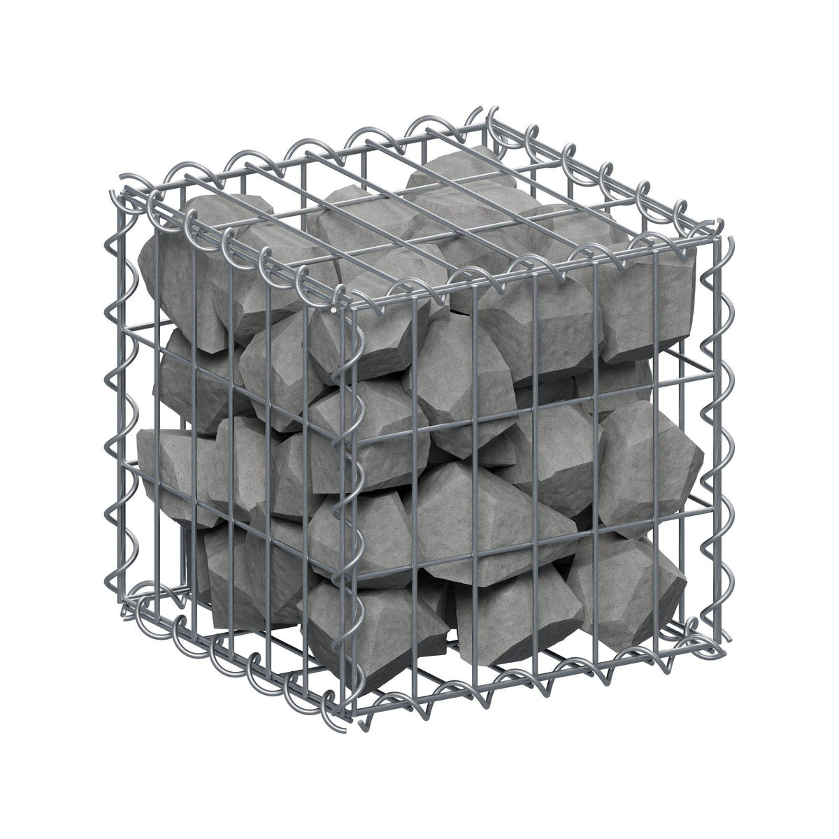 Gabião 30 cm x 30 cm x 30 cm (C x A x P), malhagem 5 cm x 10 cm, espiral