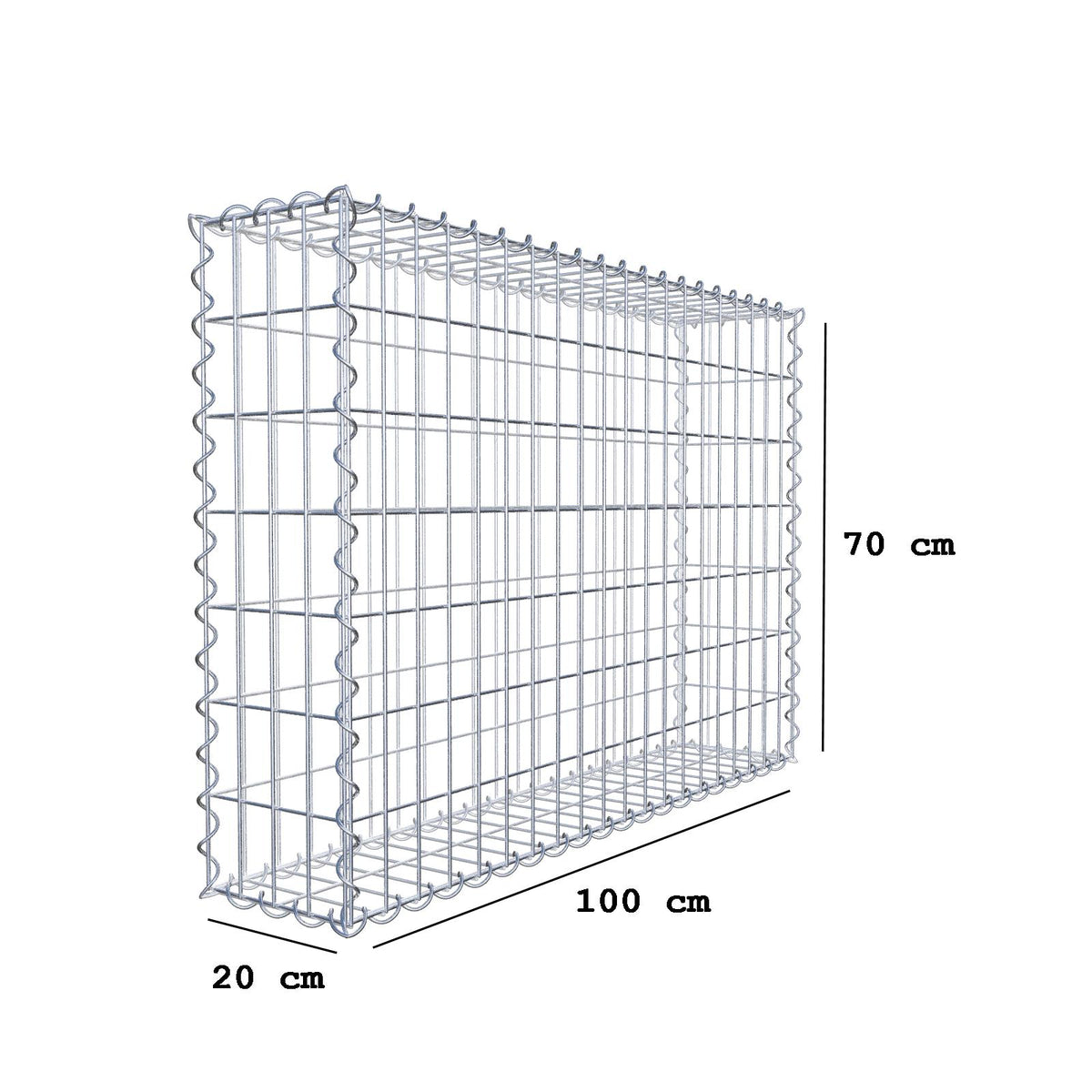 Gabion 100 cm x 70 cm x 20 cm (L x H x D), mesh size 5 cm x 10 cm, spiral