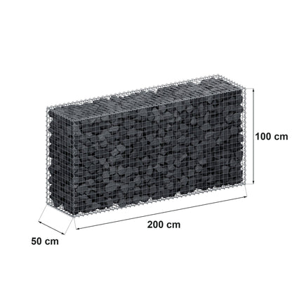 Gabion 200 cm x 100 cm x 50 cm (L x H x D), mesh size 5 cm x 5 cm, spiral