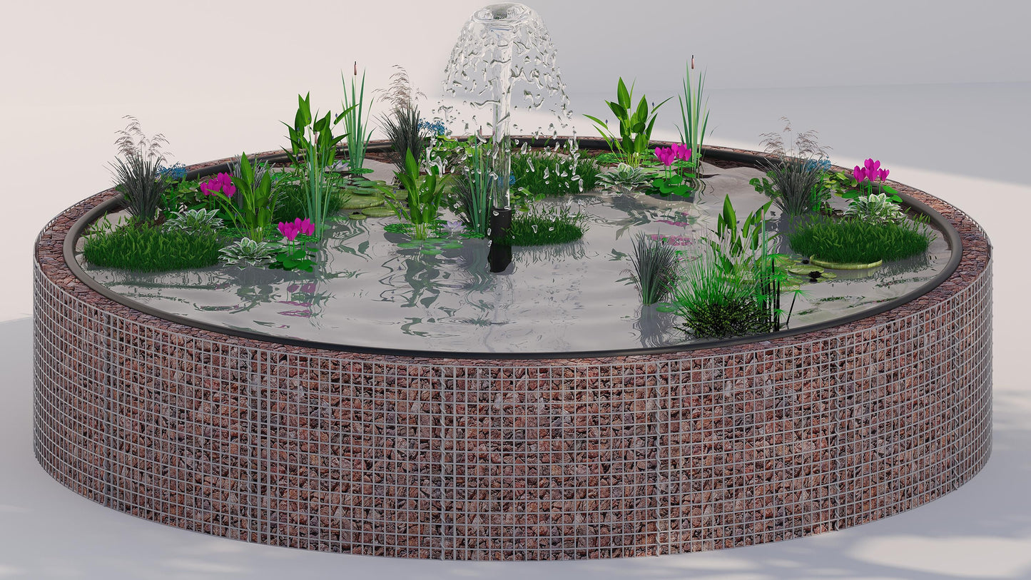 Estanque elevado de gaviones, redondo, diámetro exterior 202 cm, altura 80 cm, malla 5 x 5 cm, espesor de pared 15 cm