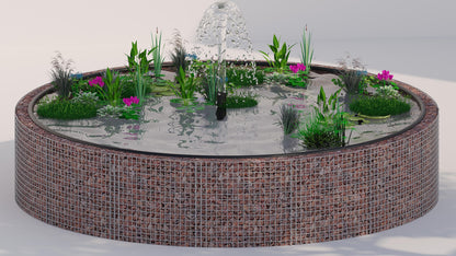 Estanque elevado de gaviones, redondo, diámetro exterior 202 cm, altura 80 cm, malla 5 x 5 cm, espesor de pared 15 cm