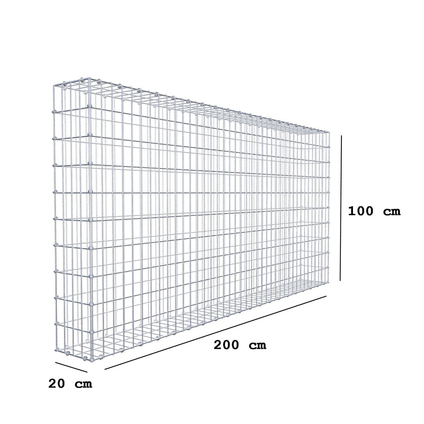 Gabion 200 cm x 100 cm x 20 cm (L x H x D), mesh size 5 x 10 cm, spiral ring
