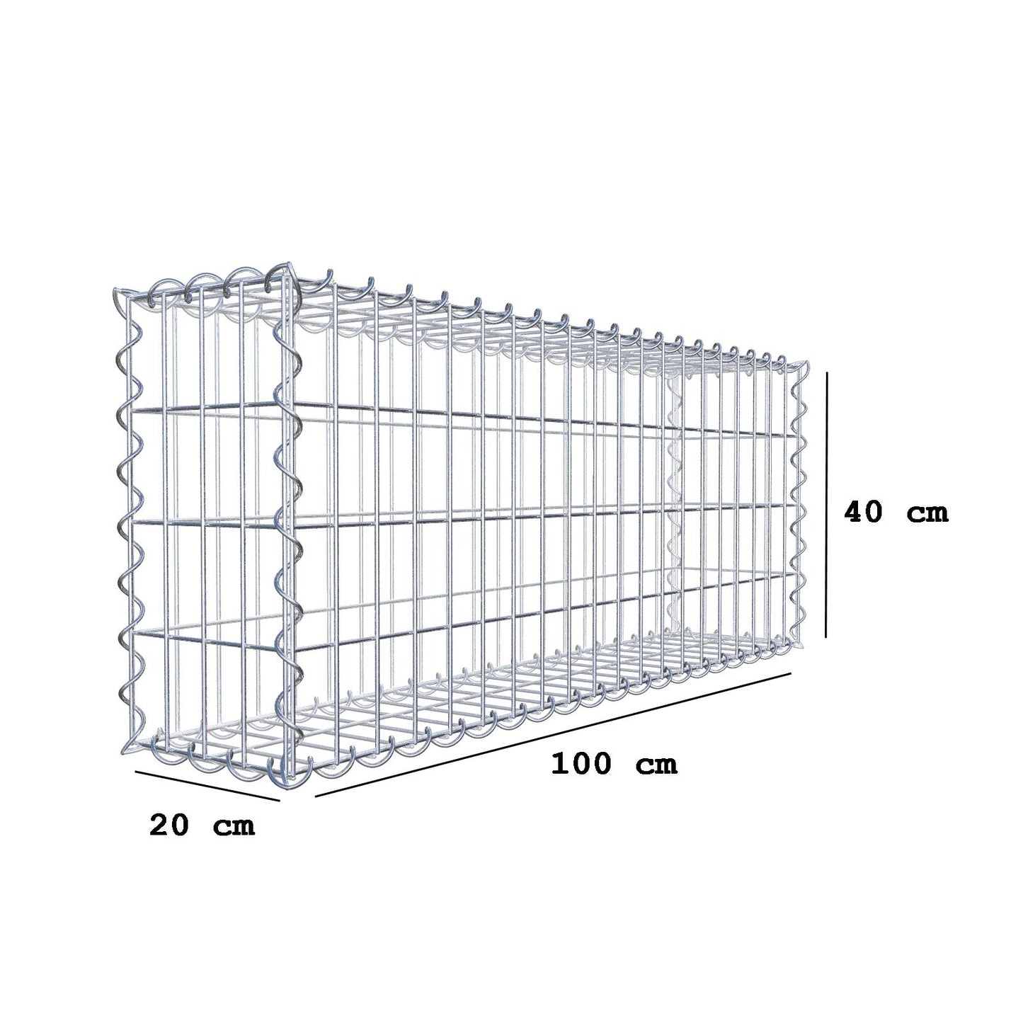 Juego de 2 gaviones de 100 cm x 40 cm x 20 cm (largo x alto x fondo), malla de 5 x 10 cm, en espiral