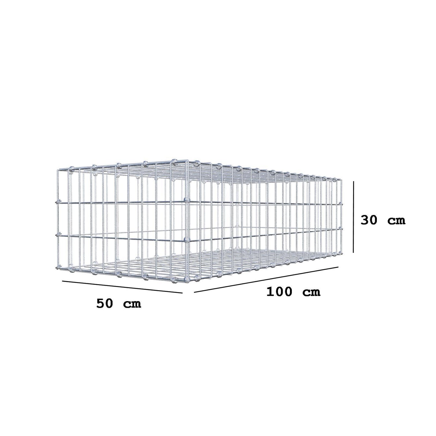 Gabion 100 cm x 30 cm x 50 cm (L x H x D), maskestørrelse 5 x 10 cm, spiralring