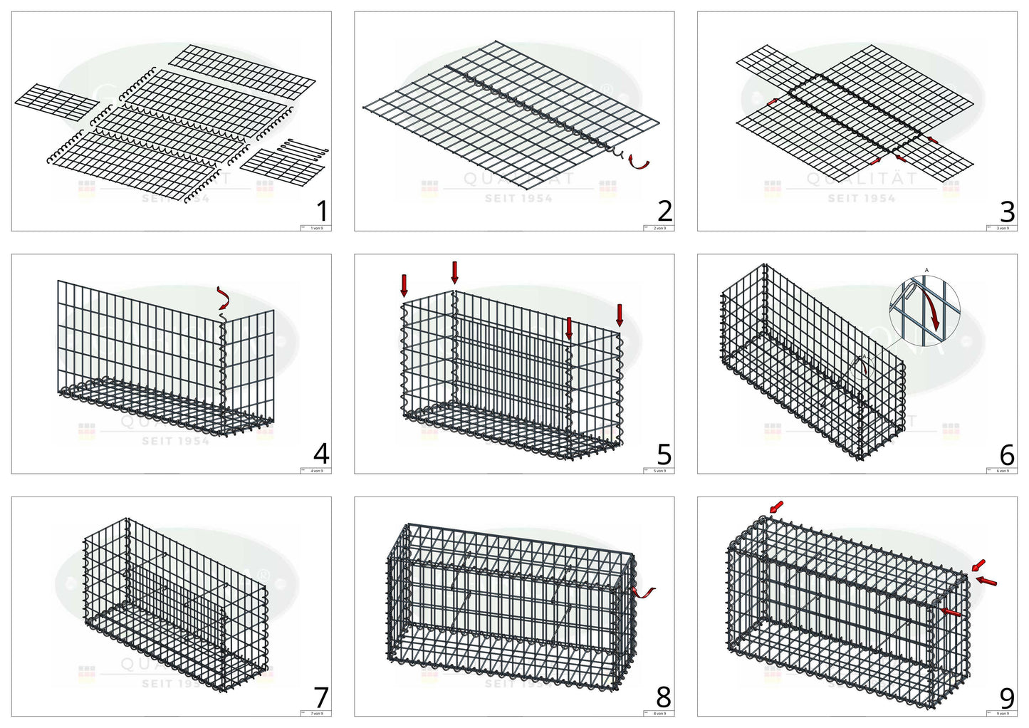 Sats med 2 gabioner 100 cm x 100 cm x 30 cm (L x H x D), maskstorlek 5 x 10 cm, spiral