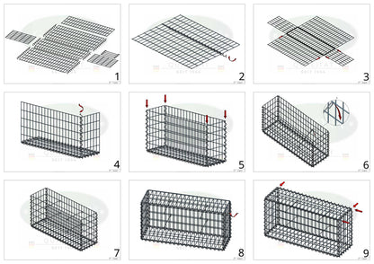 Sats med 2 gabioner 100 cm x 100 cm x 30 cm (L x H x D), maskstorlek 5 x 10 cm, spiral