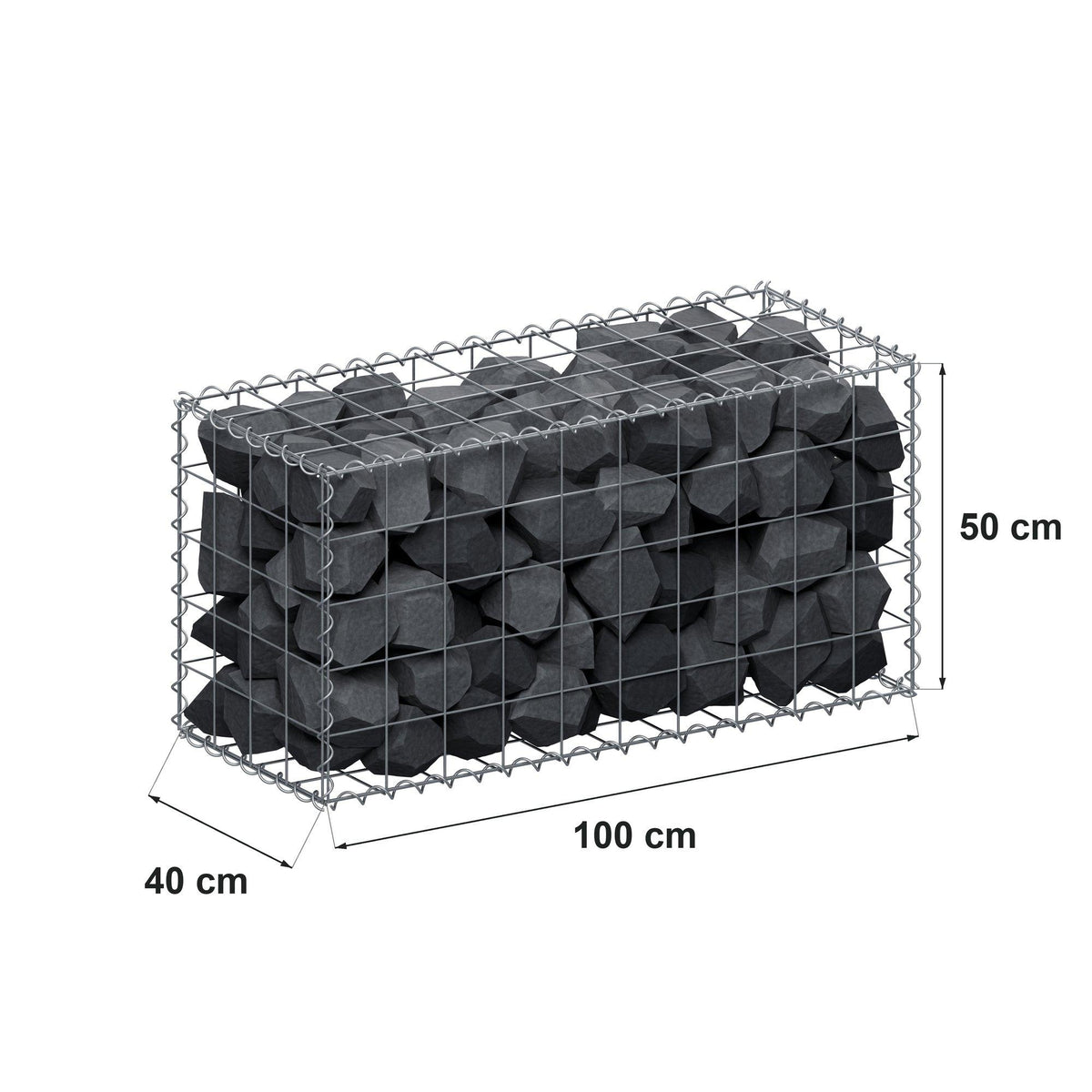 Gabione 100 cm x 50 cm x 40 cm (L x H x T), Maschenweite 10 cm x 10 cm, Spirale