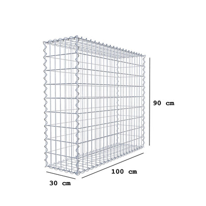 Gabion 100 cm x 90 cm x 30 cm (L x H x D), maskestørrelse 5 cm x 10 cm, spiral