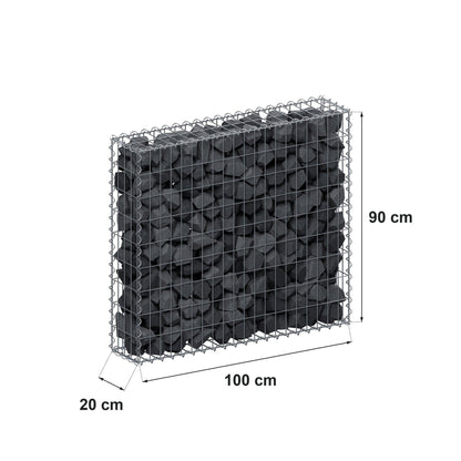 Gabion 100 cm x 90 cm x 20 cm (L x H x D), maskestørrelse 5 cm x 10 cm, spiral