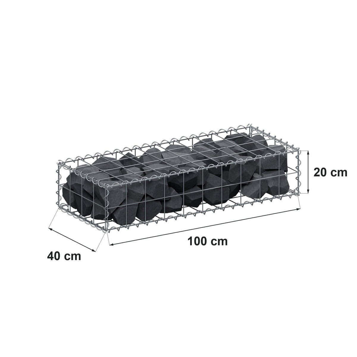 Gabion 100 cm x 20 cm x 40 cm (L x H x D), maskestørrelse 10 cm x 10 cm, spiral