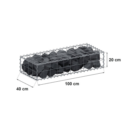 Gabion 100 cm x 20 cm x 40 cm (L x H x D), maskestørrelse 10 cm x 10 cm, spiral