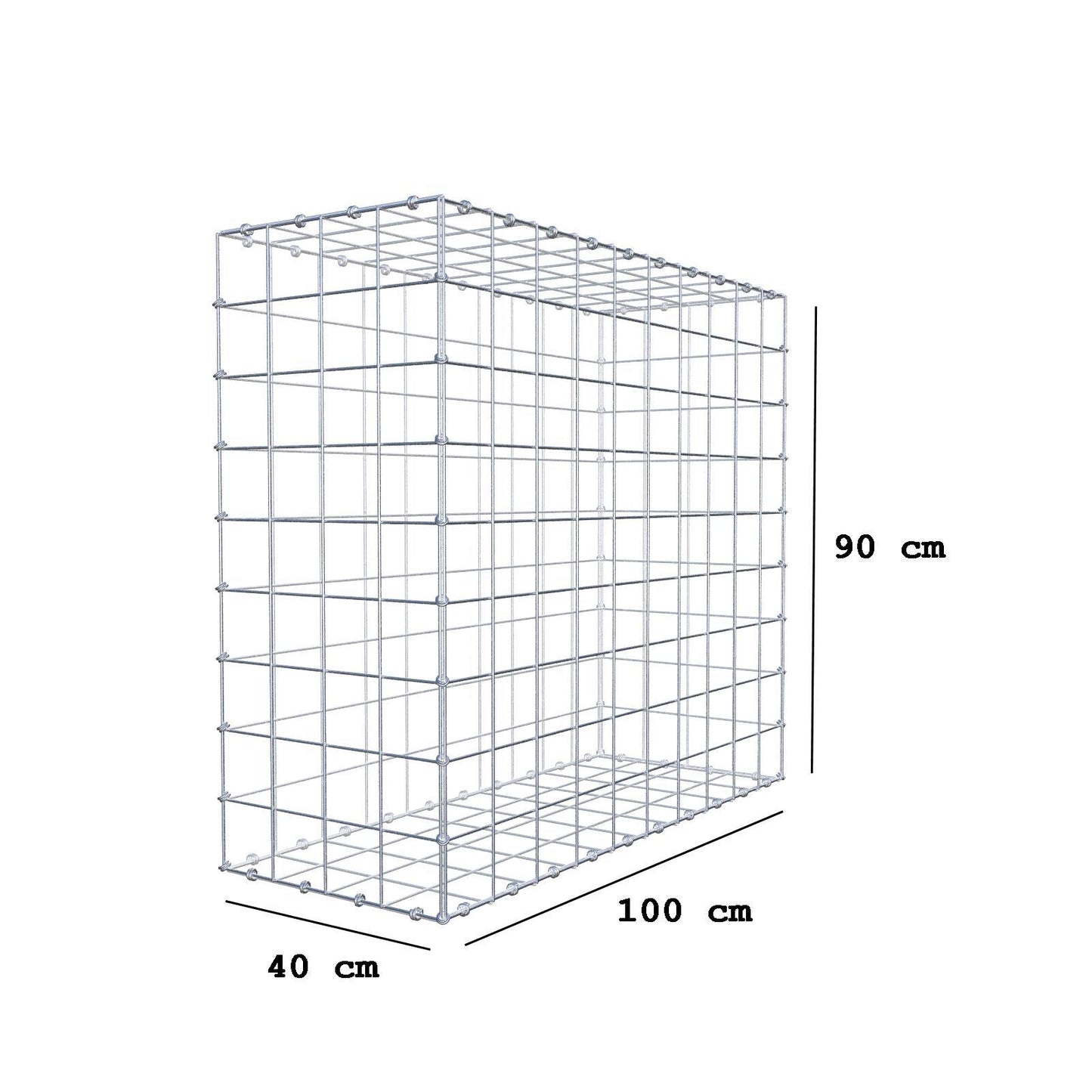 Gabione 100 cm x 90 cm x 40 cm (L x H x T), Maschenweite 10 x 10 cm, Spiralring