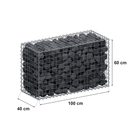 Gabion 100 cm x 60 cm x 40 cm (L x H x D), maskestørrelse 5 cm x 5 cm, spiral