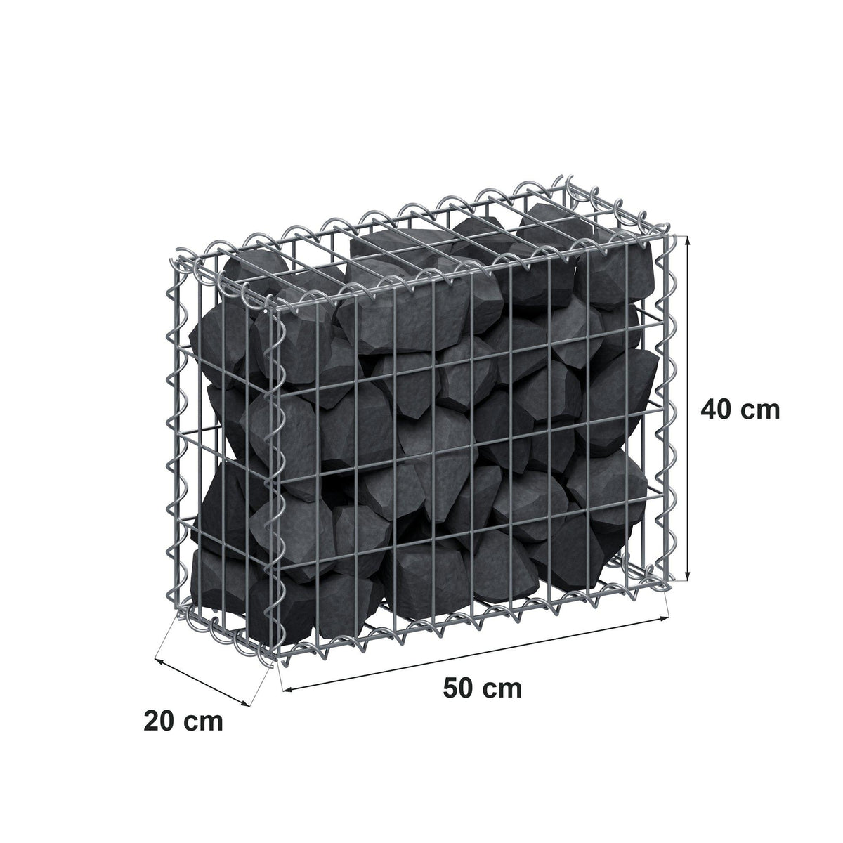 Gabbione 50 cm x 40 cm x 20 cm (L x H x P), maglia 5 cm x 10 cm, spirale