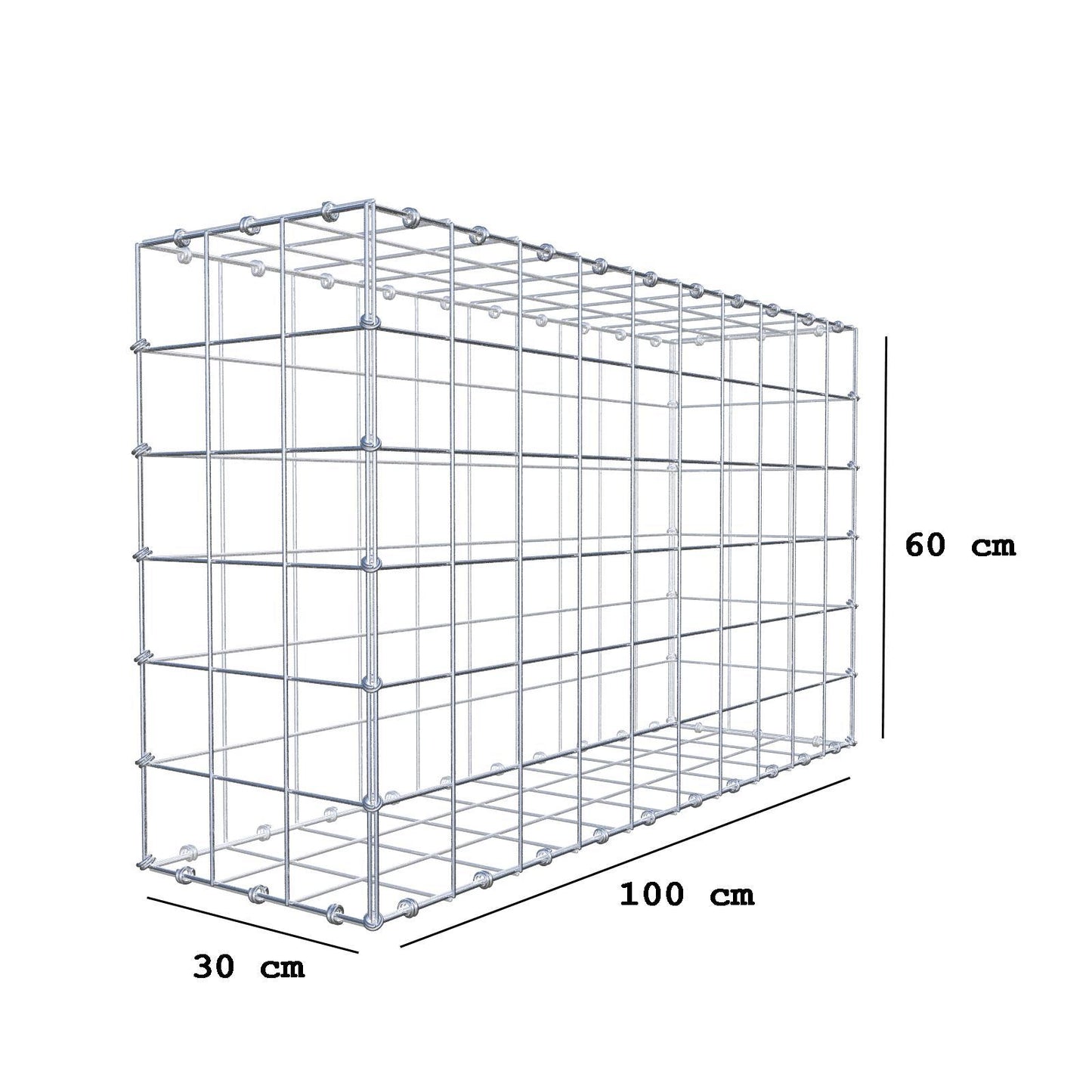 Gabione 100 cm x 60 cm x 30 cm (L x H x T), Maschenweite 10 x 10 cm, Spiralring