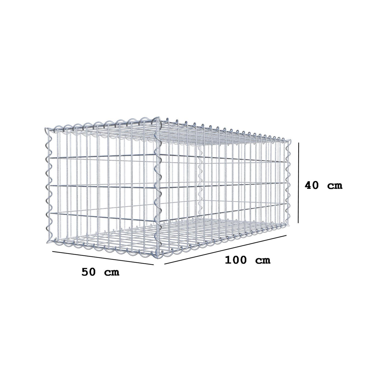 Gabbione 100 cm x 40 cm x 50 cm (L x H x P), maglia 5 cm x 10 cm, spirale