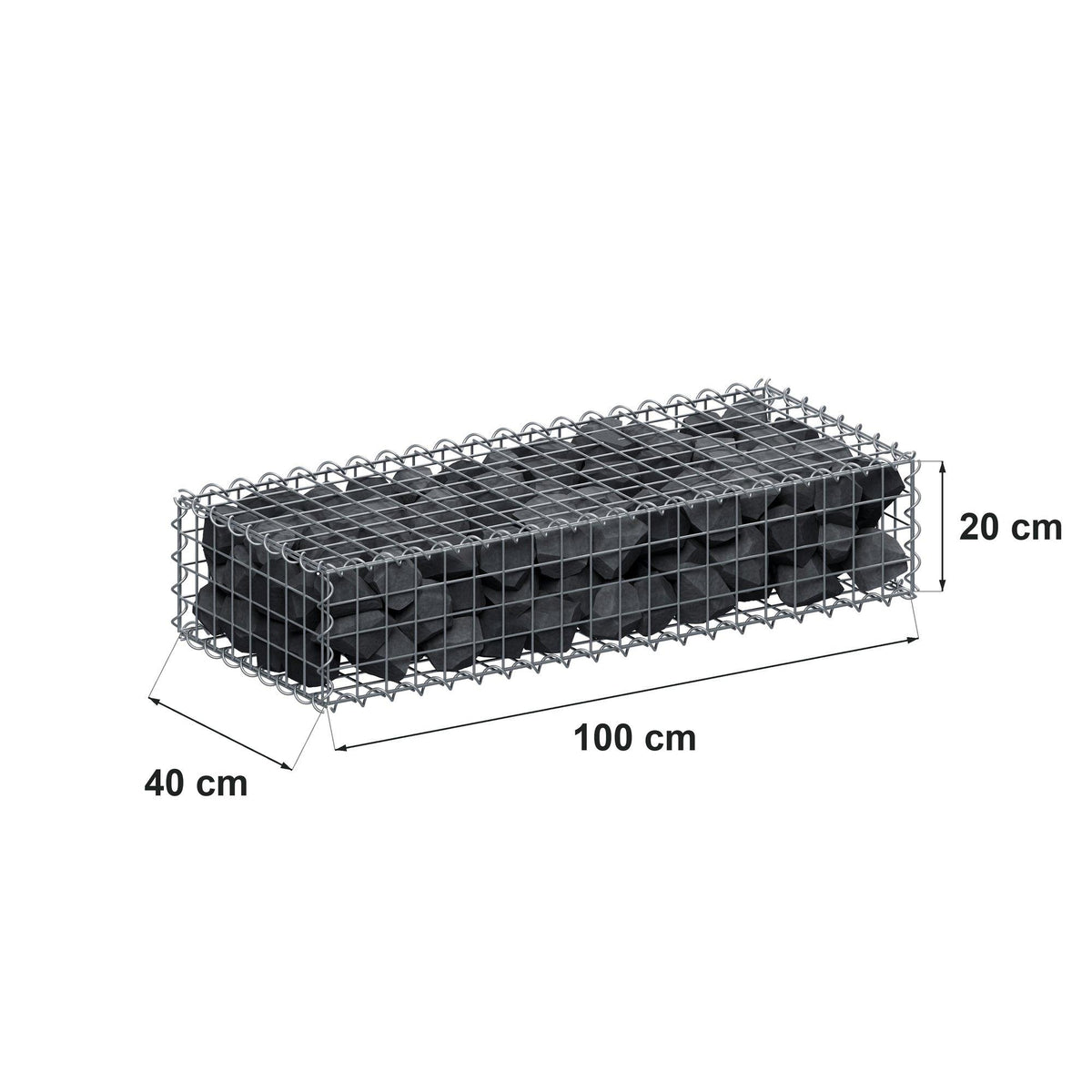 Gabion 100 cm x 20 cm x 40 cm (L x H x D), mesh size 5 cm x 5 cm, spiral