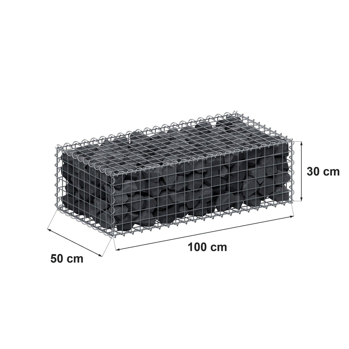 Gabion 100 cm x 30 cm x 50 cm (L x H x D), maskstorlek 5 cm x 5 cm, spiral