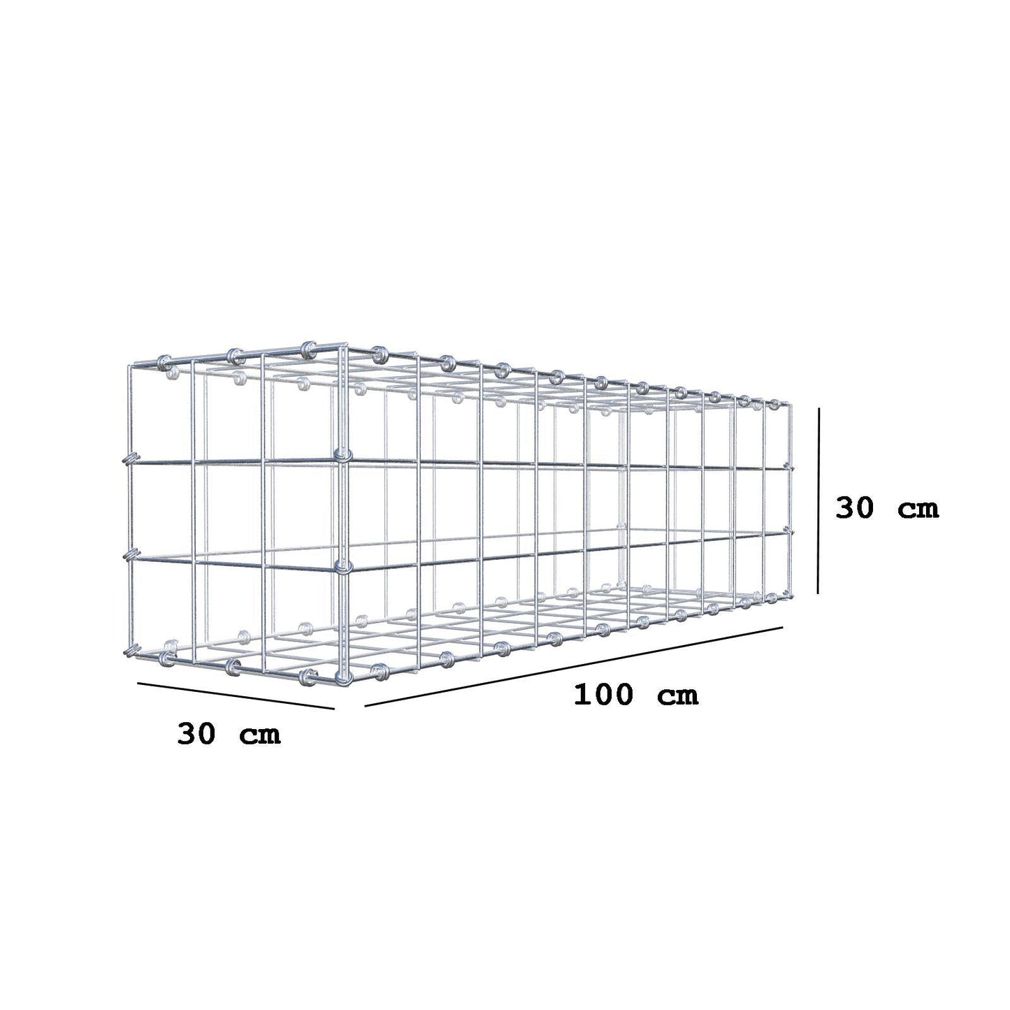 Gabion 100 cm x 30 cm x 30 cm (L x H x D), maskestørrelse 10 x 10 cm, spiralring