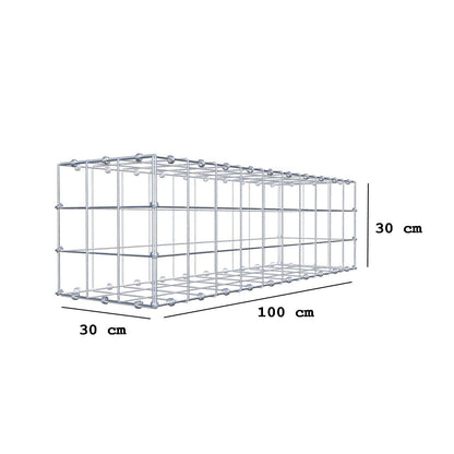 Gabion 100 cm x 30 cm x 30 cm (L x H x D), maskestørrelse 10 x 10 cm, spiralring