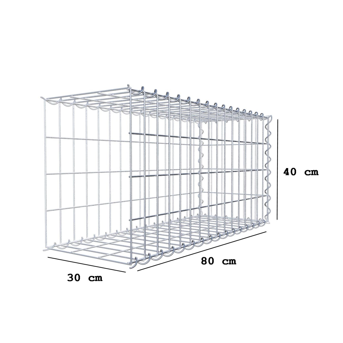 Opvokset gabion type 2 80 cm x 40 cm x 30 cm (L x H x D), maskestørrelse 5 cm x 10 cm, spiral