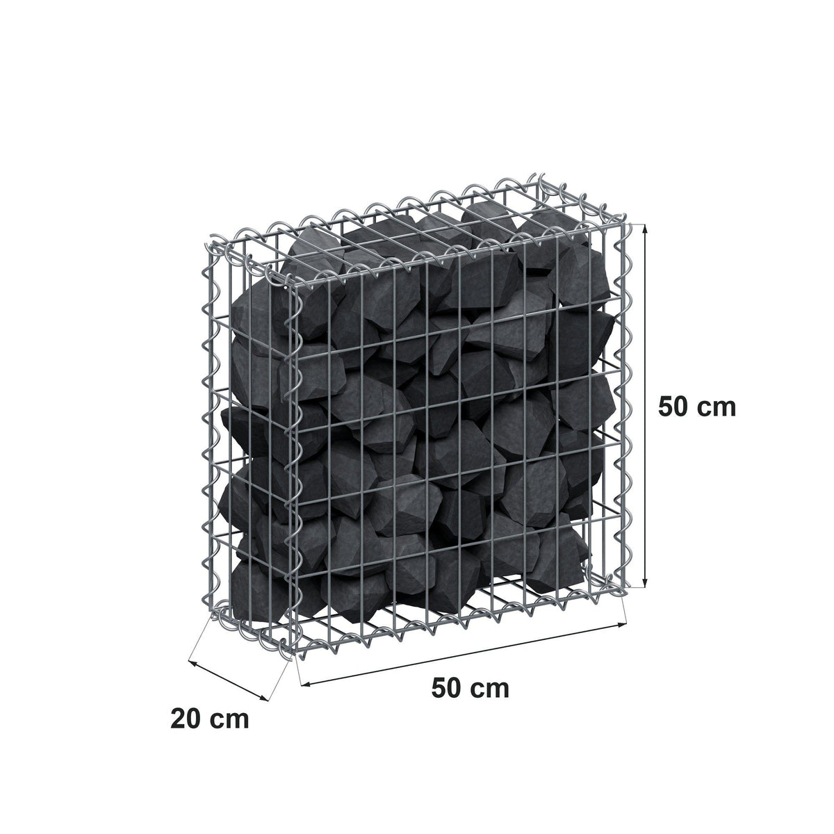Gabion 50 cm x 50 cm x 20 cm (L x H x D), maskestørrelse 5 cm x 10 cm, spiral