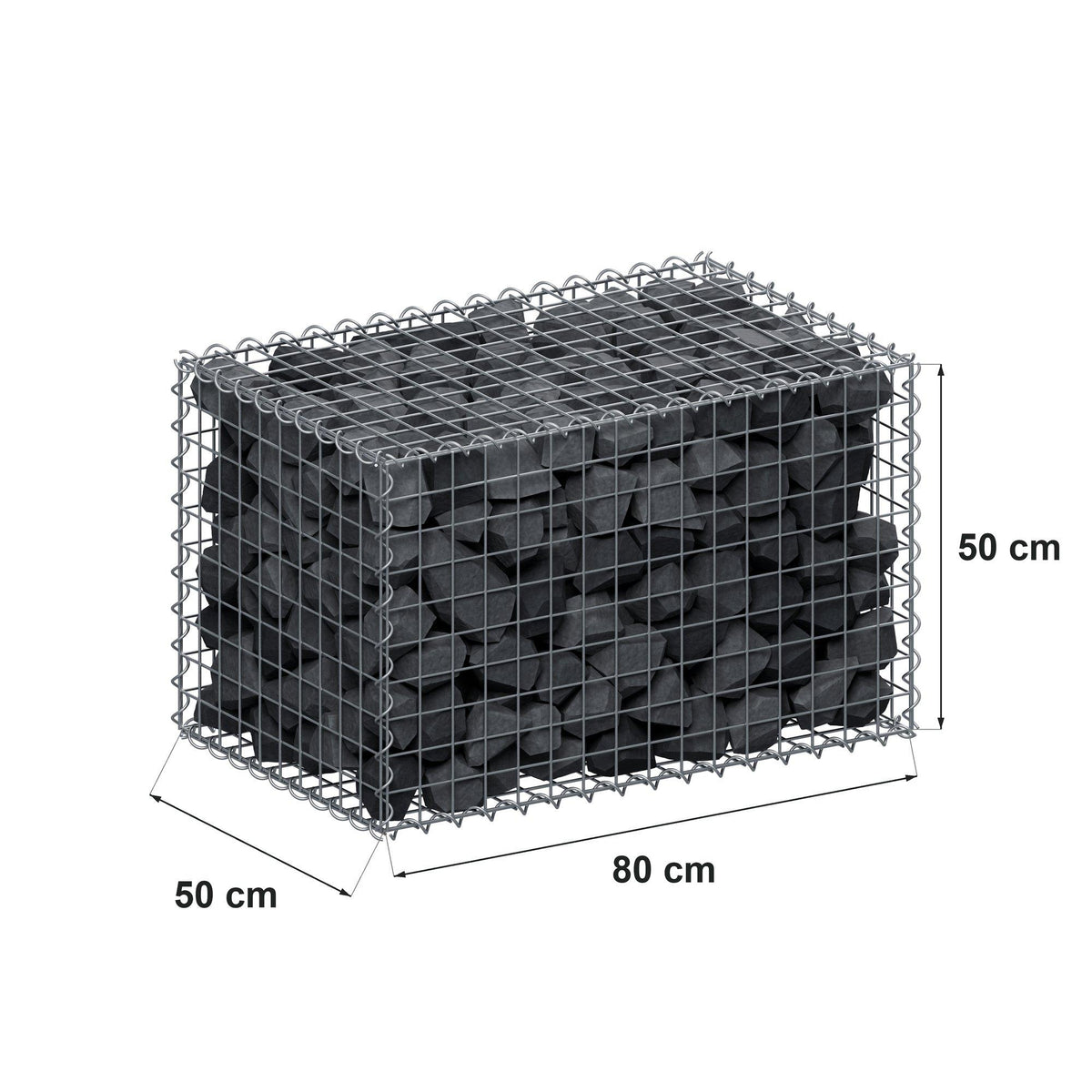 Gabion 80 cm x 50 cm x 50 cm (L x H x D), maskstorlek 5 cm x 5 cm, spiral