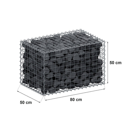 Gabion 80 cm x 50 cm x 50 cm (L x H x D), maskstorlek 5 cm x 5 cm, spiral