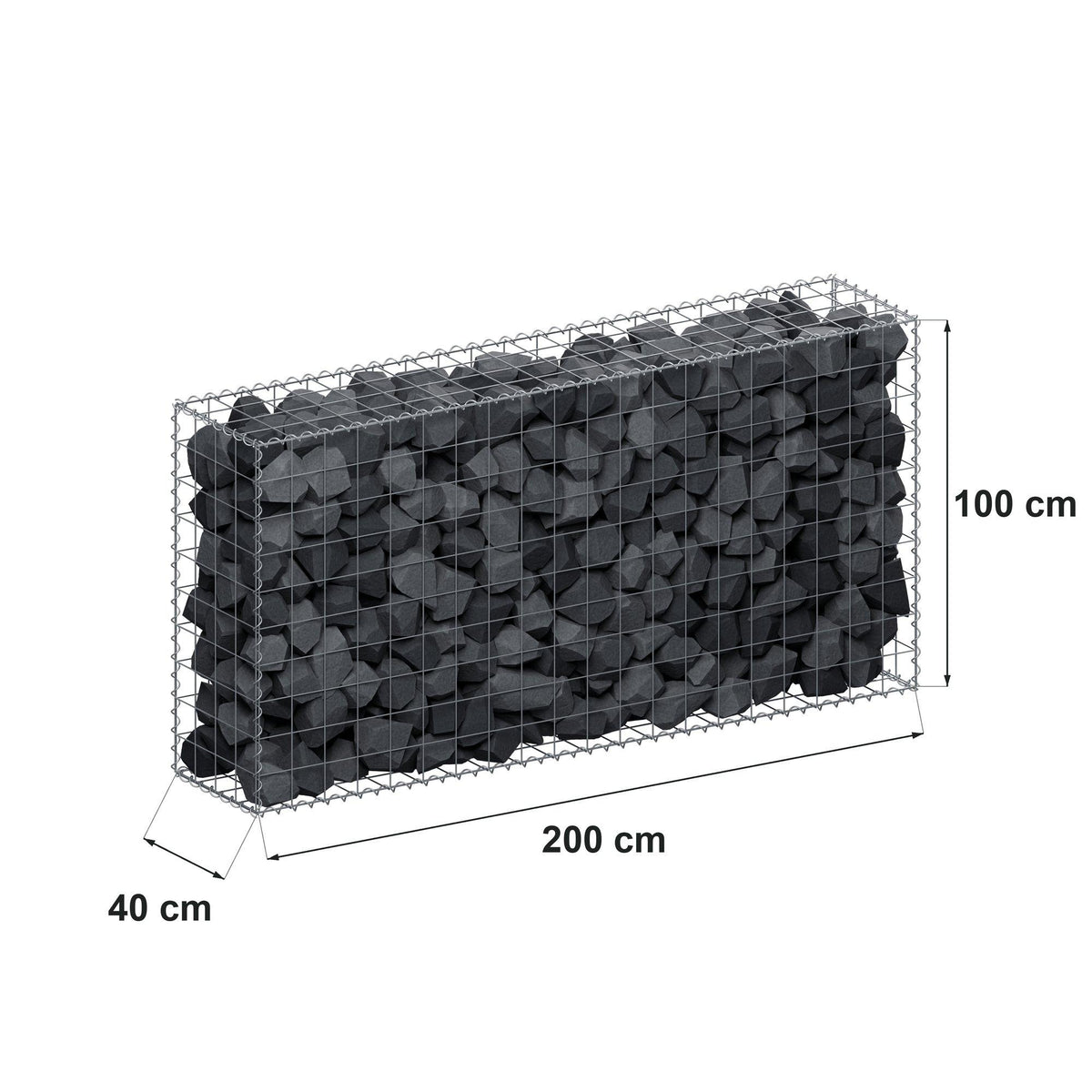 Gabione 200 cm x 100 cm x 40 cm (L x H x T), Maschenweite 10 cm x 10 cm, Spirale