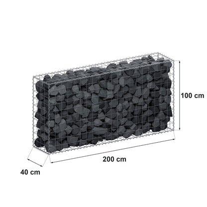 Gabione 200 cm x 100 cm x 40 cm (L x H x T), Maschenweite 10 cm x 10 cm, Spirale