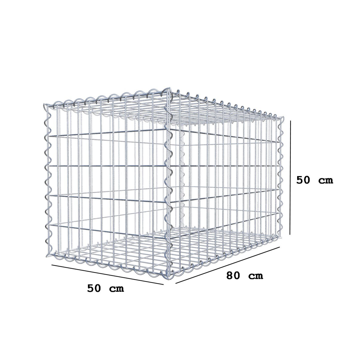 Gabion 80 cm x 50 cm x 50 cm (L x H x D), maskestørrelse 5 cm x 10 cm, spiral